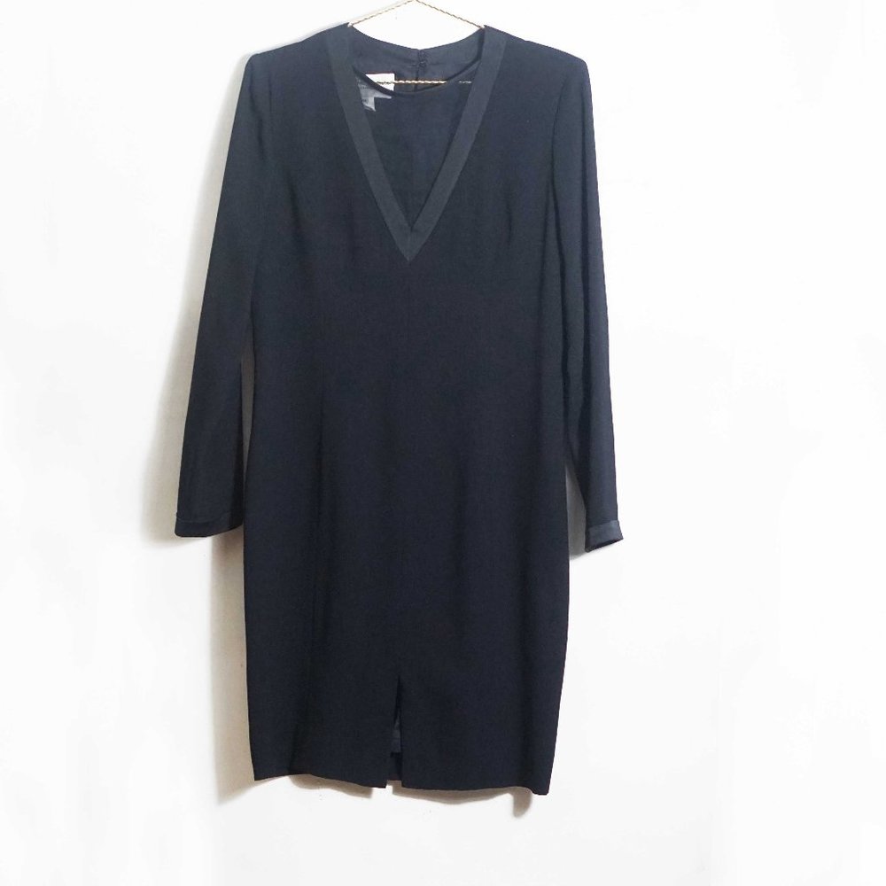 Adrienne Vittadini Long Sleeve V-Neck Dress in Black 10